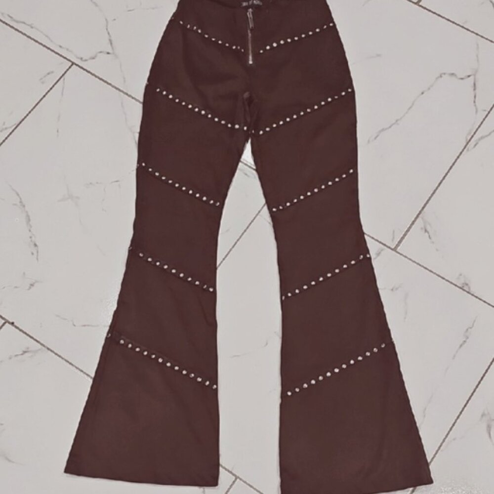 Current Mood Black Suede Like Flare Pants Small NWT Studded Goth Festival Flares